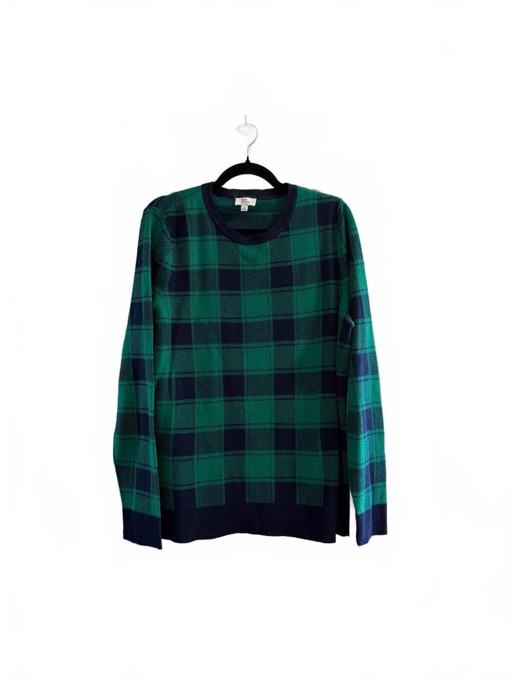 Kim Rogers Green Navy Plaid 100% Cotton Crewneck Sweater Women’s XL